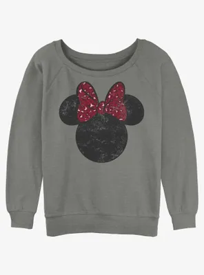 Disney Minnie Mouse Red Leopard Bow Womens Slouchy Sweatshirt