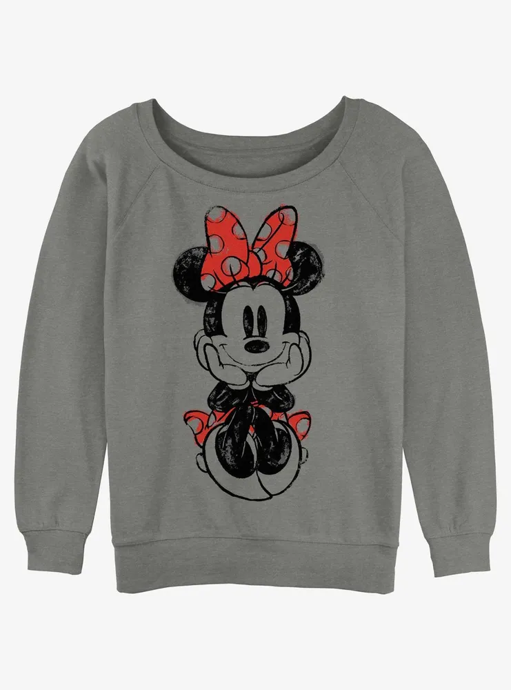 Disney Minnie Mouse Sitting Sketch Womens Slouchy Sweatshirt