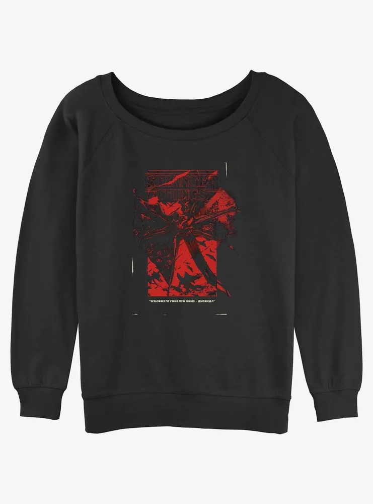 Stranger Things Distort Demobat Poster Womens Slouchy Sweatshirt