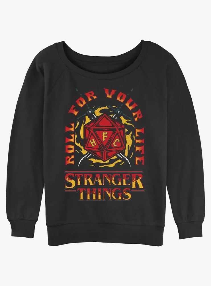 Stranger Things Fire and Dice Womens Slouchy Sweatshirt