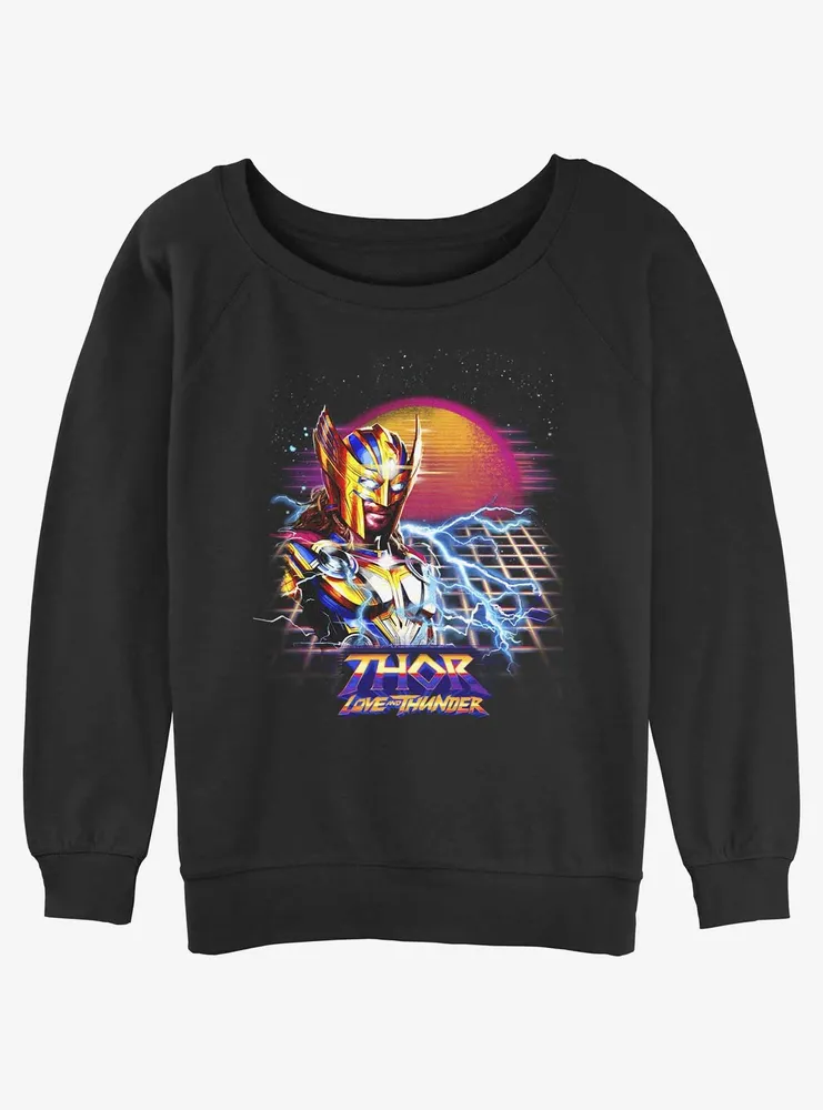 Marvel Thor: Love and Thunder Synthwave Sunset Womens Slouchy Sweatshirt