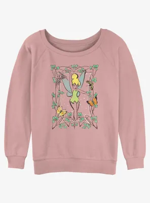Disney Tinker Bell Floral Frame Womens Slouchy Sweatshirt