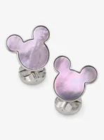 Disney Mickey Mouse Silhouette Lavender Mother Of Pearl Sterling Silver Cufflinks