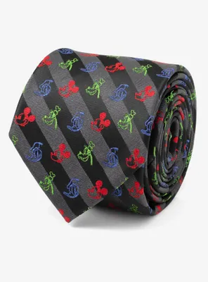 Disney Mickey Mouse And Friends Multi Black Stripe Men's Tie