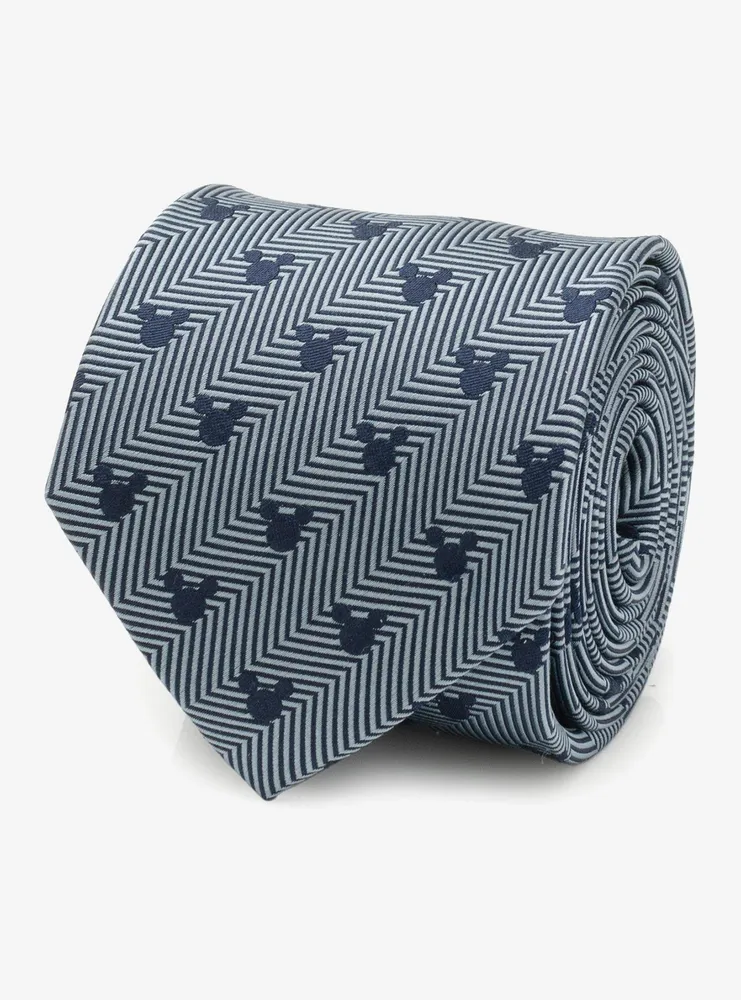 Disney Mickey Mouse Silhouette Blue Herringbone Men's Tie