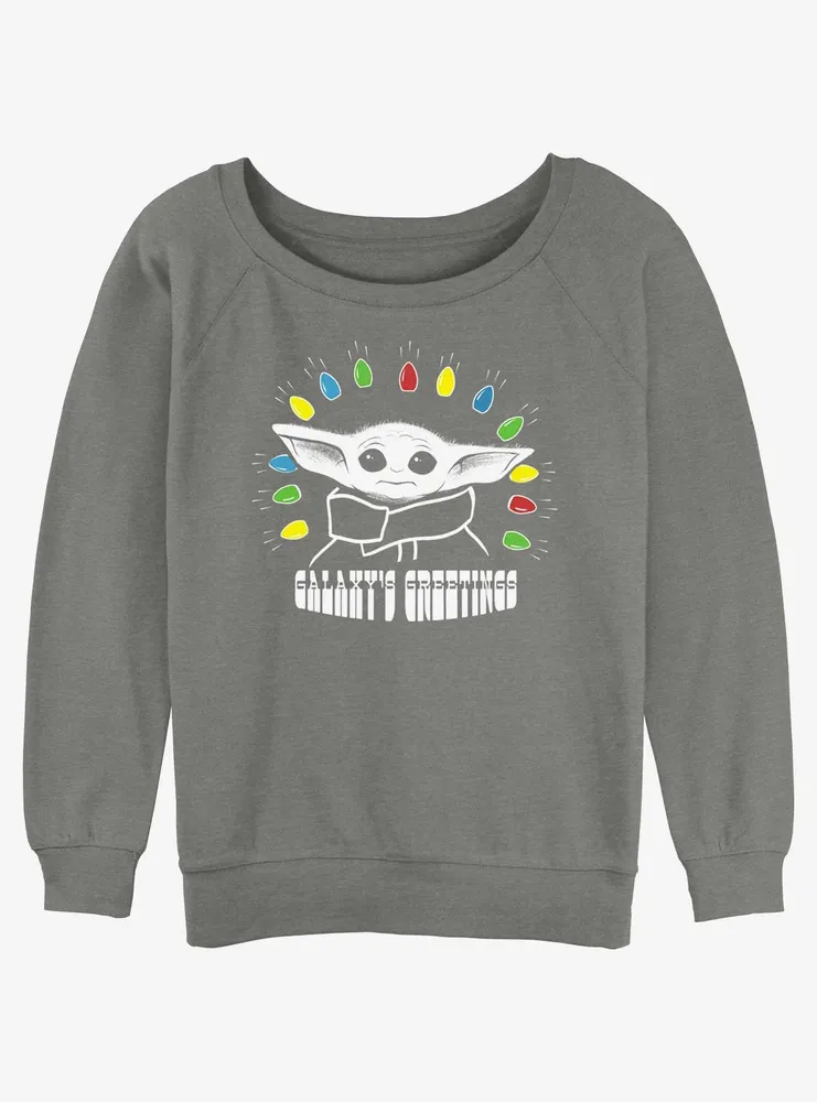 Star Wars The Mandalorian Child of Christmas Lights Womens Slouchy Sweatshirt