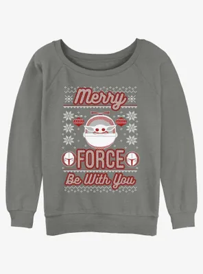 Star Wars The Mandalorian Merry Force Ugly Christmas Womens Slouchy Sweatshirt