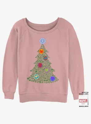 Marvel Hero Icon Christmas Tree Womens Slouchy Sweatshirt