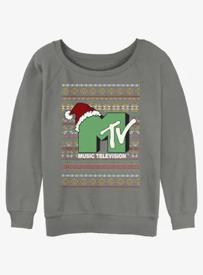 MTV Logo Ugly Christmas Womens Slouchy Sweatshirt