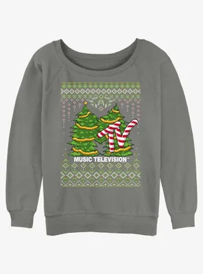 MTV Tree Ugly Christmas Womens Slouchy Sweatshirt
