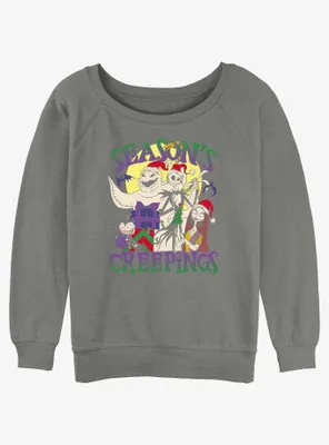 Disney The Nightmare Before Christmas Season's Creepings Oogie, Jack, and Sally Womens Slouchy Sweatshirt