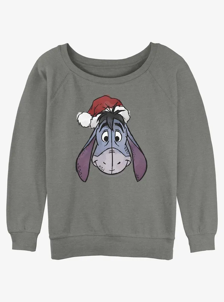 Disney Winnie The Pooh Santa Hat Eeyore Womens Slouchy Sweatshirt