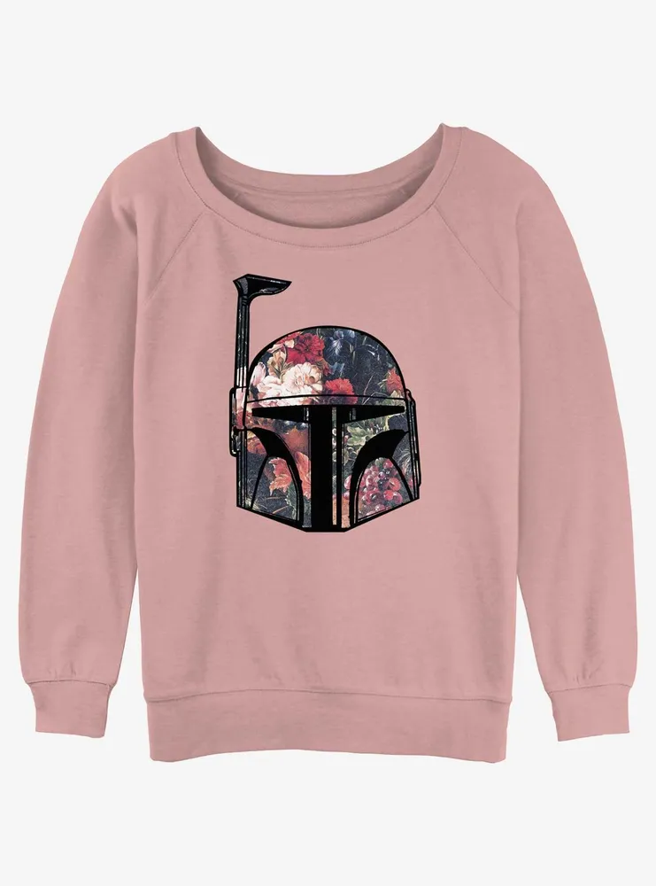 Star Wars Boba Floral Helmet Womens Slouchy Sweatshirt
