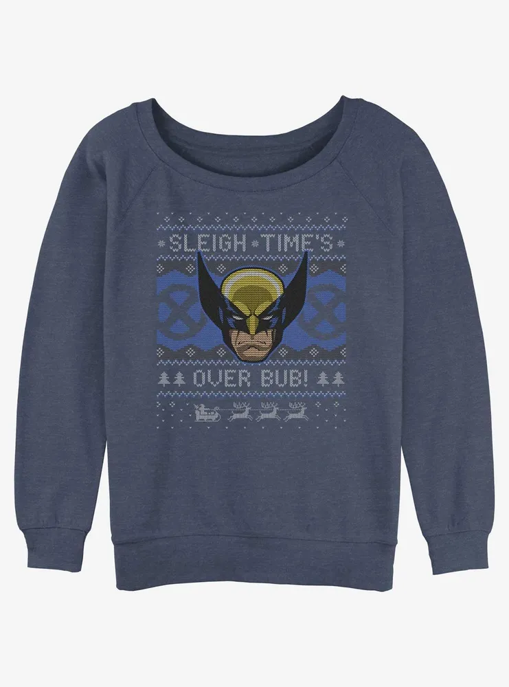 Marvel X-Men Wolverine Sleigh Time Ugly Christmas Womens Slouchy Sweatshirt