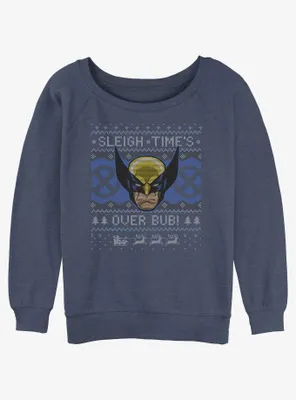 Marvel X-Men Wolverine Sleigh Time Ugly Christmas Womens Slouchy Sweatshirt