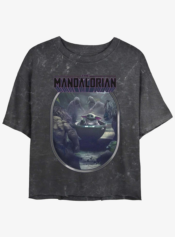 Star Wars The Mandalorian Alamites Attack Grogu Mineral Wash Girls Crop T-Shirt