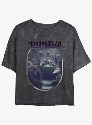 Star Wars The Mandalorian Alamites Attack Grogu Mineral Wash Girls Crop T-Shirt
