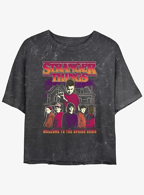 Stranger Things Upside Down Group Mineral Wash Girls Crop T-Shirt