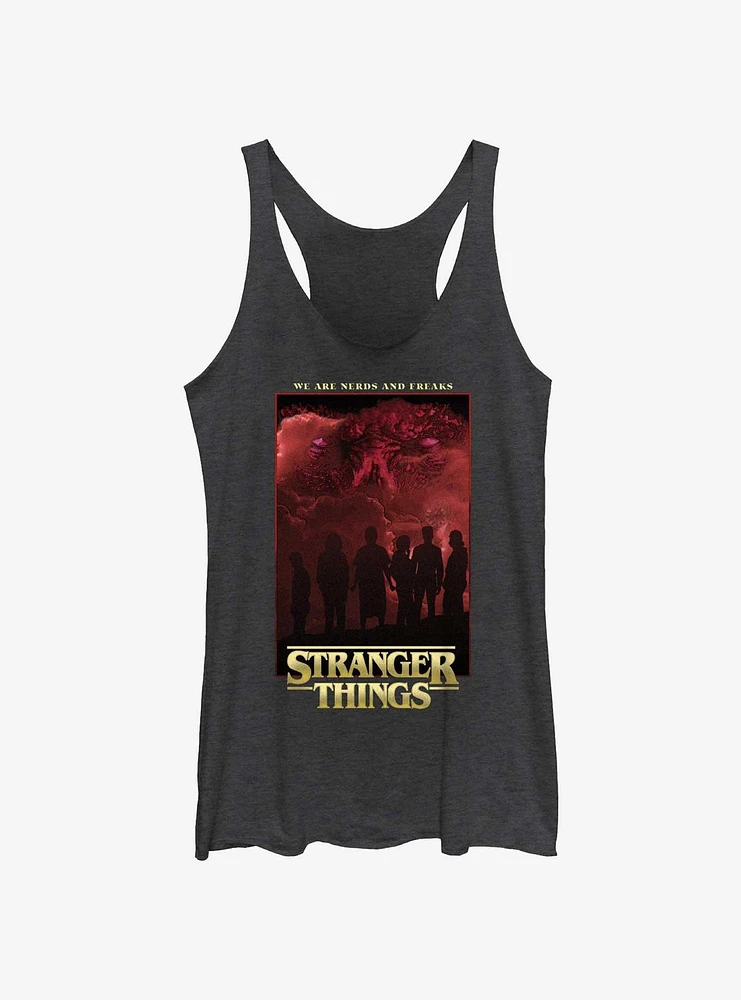 Stranger Things Nerds And Freaks Girls Raw Edge Tank