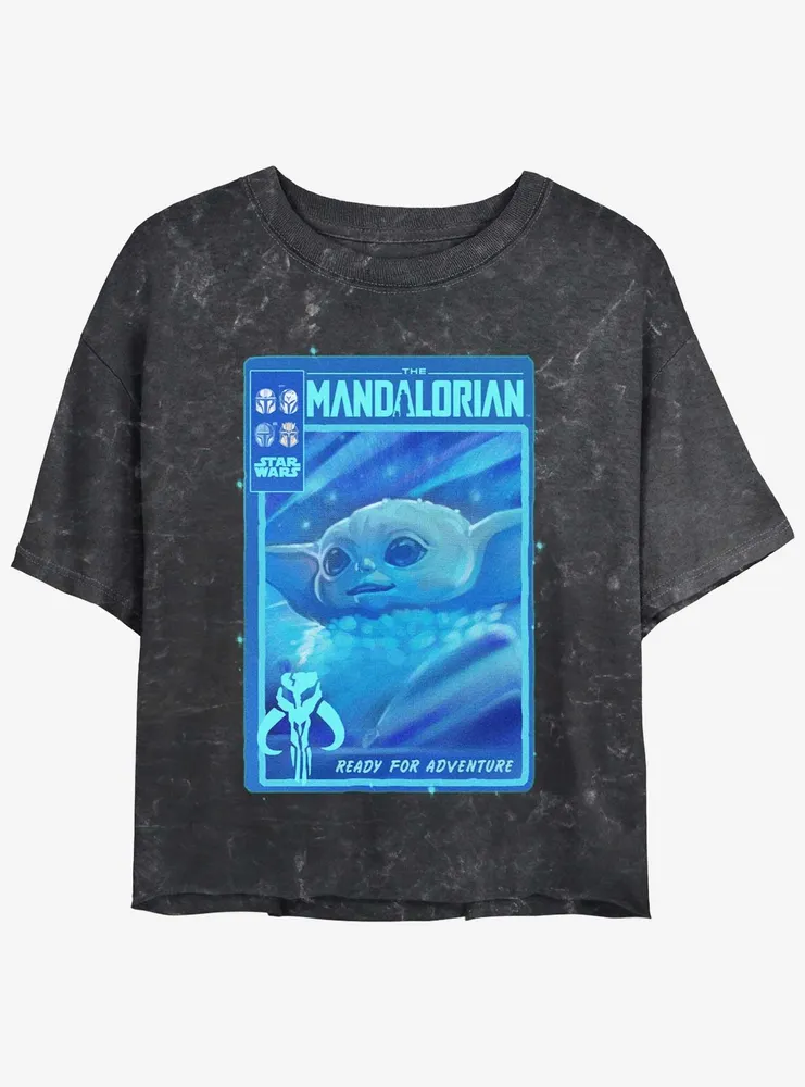 Star Wars The Mandalorian Grogu Ready For Adventure Poster Mineral Wash Womens Crop T-Shirt