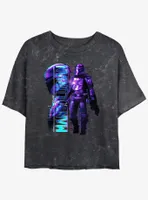 Star Wars The Mandalorian Mando Glitch Mineral Wash Womens Crop T-Shirt