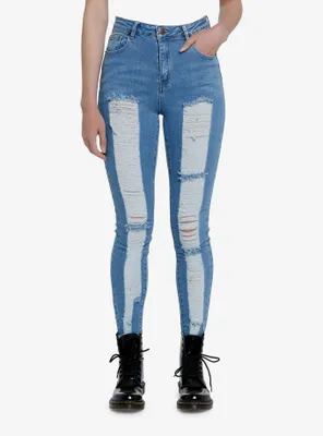 Blue Destructed Denim Skinny Jeans