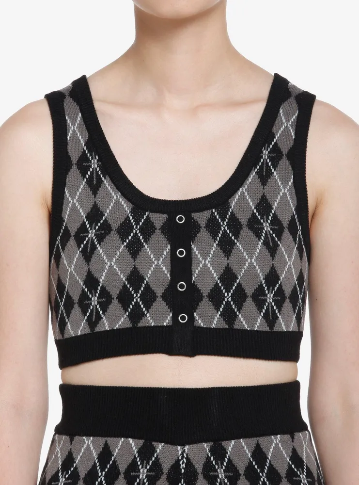 Cosmic Aura Goth Argyle Knit Girls Crop Cami