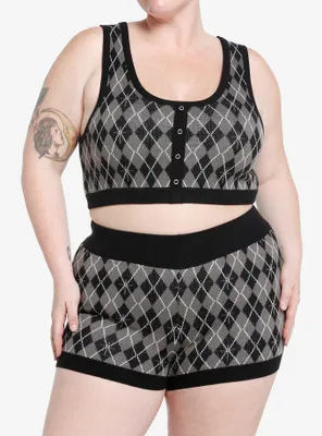 Cosmic Aura Black & Grey Argyle Knit Girls Cami Plus