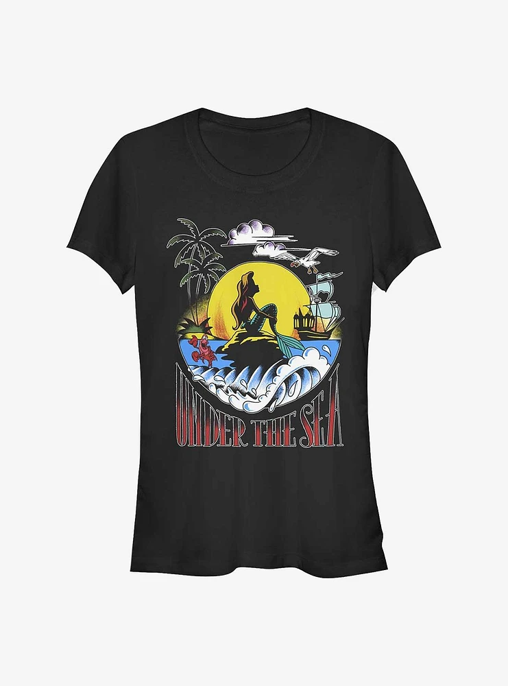 Disney The Little Mermaid Under Sea Sunset Poster Girls T-Shirt