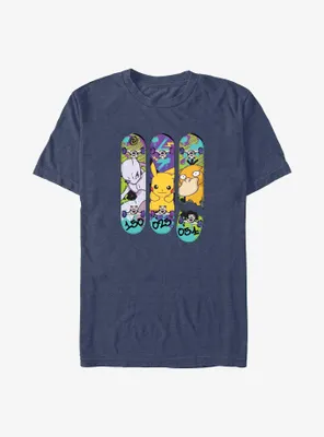 Pokemon MewTwo, Pikachu, and Psyduck Skateboard Deck Art Big & Tall T-Shirt