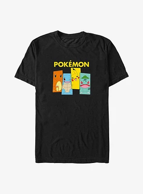 Pokemon Classic Team Charmander, Squirtle, Pikachu, and Bulbasaur Big & Tall T-Shirt