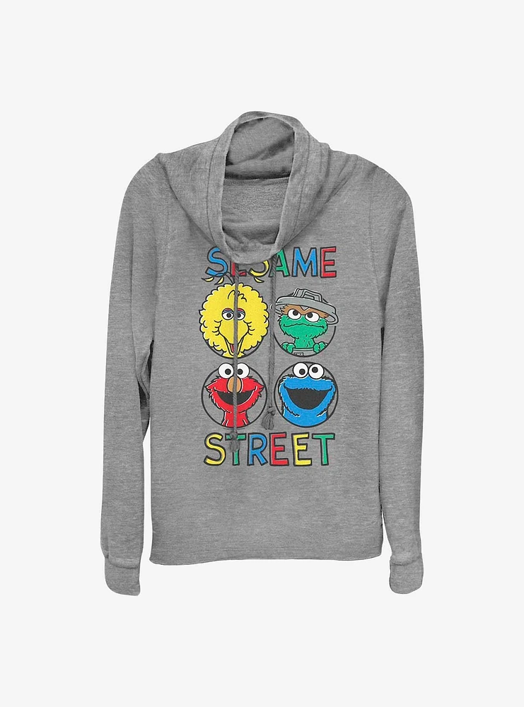 Sesame Street Faces Cowl Neck Long-Sleeve Top