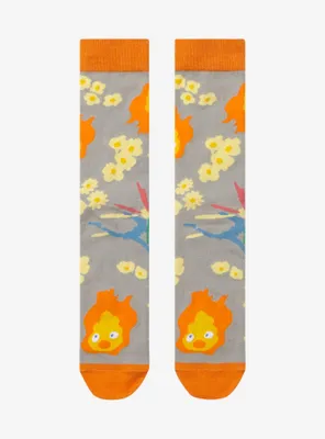 Studio Ghibli Howl's Moving Castle Calcifer & Flowers Allover Print Crew Socks - BoxLunch Exclusive