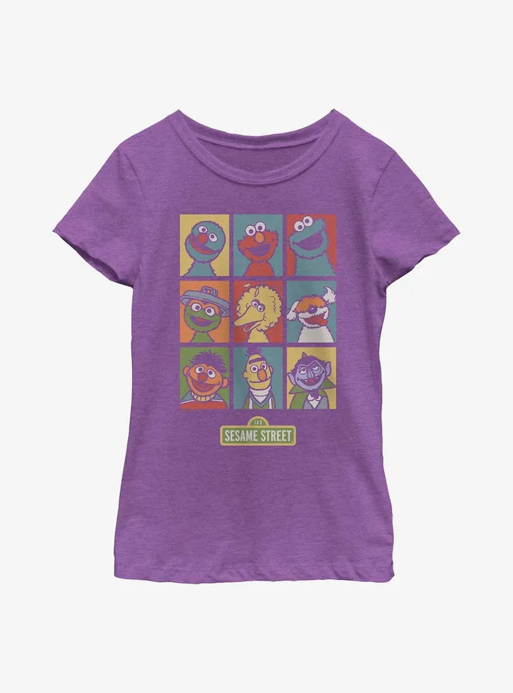 Sesame Street Puppets Grid Youth Girls T-Shirt