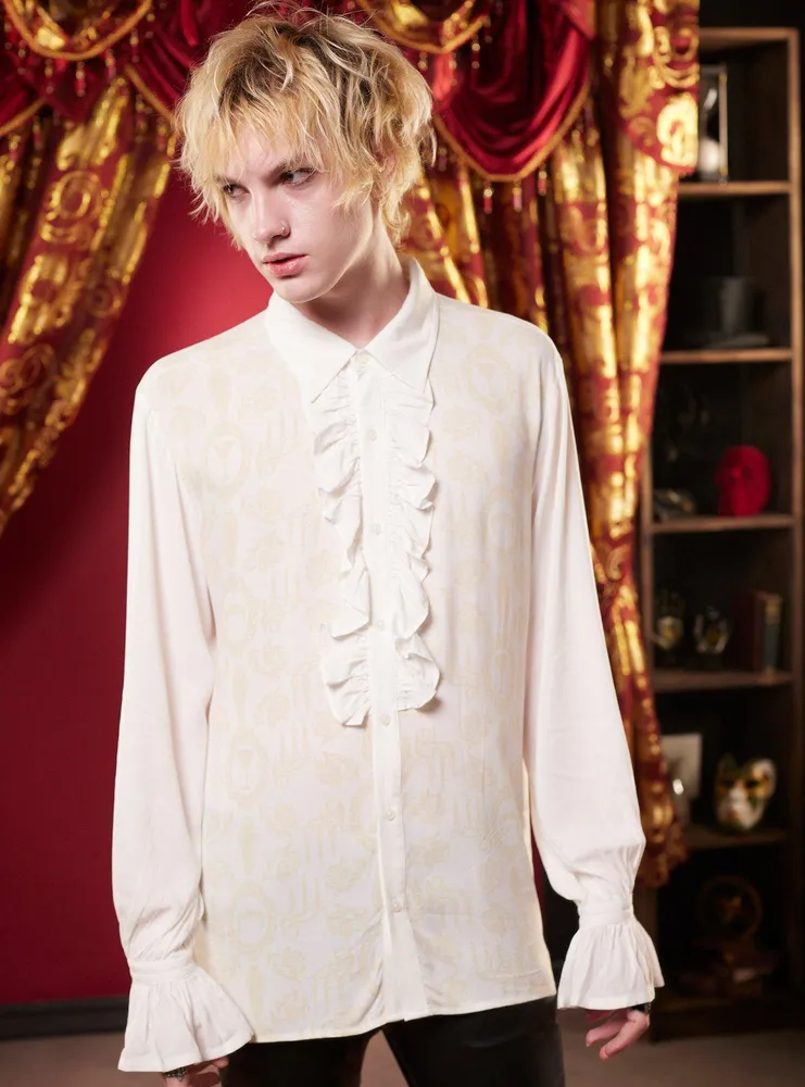 Interview With The Vampire Icons Ruffle Long-Sleeve Woven Button-Up