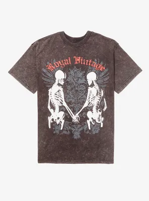 Skeleton Holding Hands Washed Boyfriend Fit Girls T-Shirt