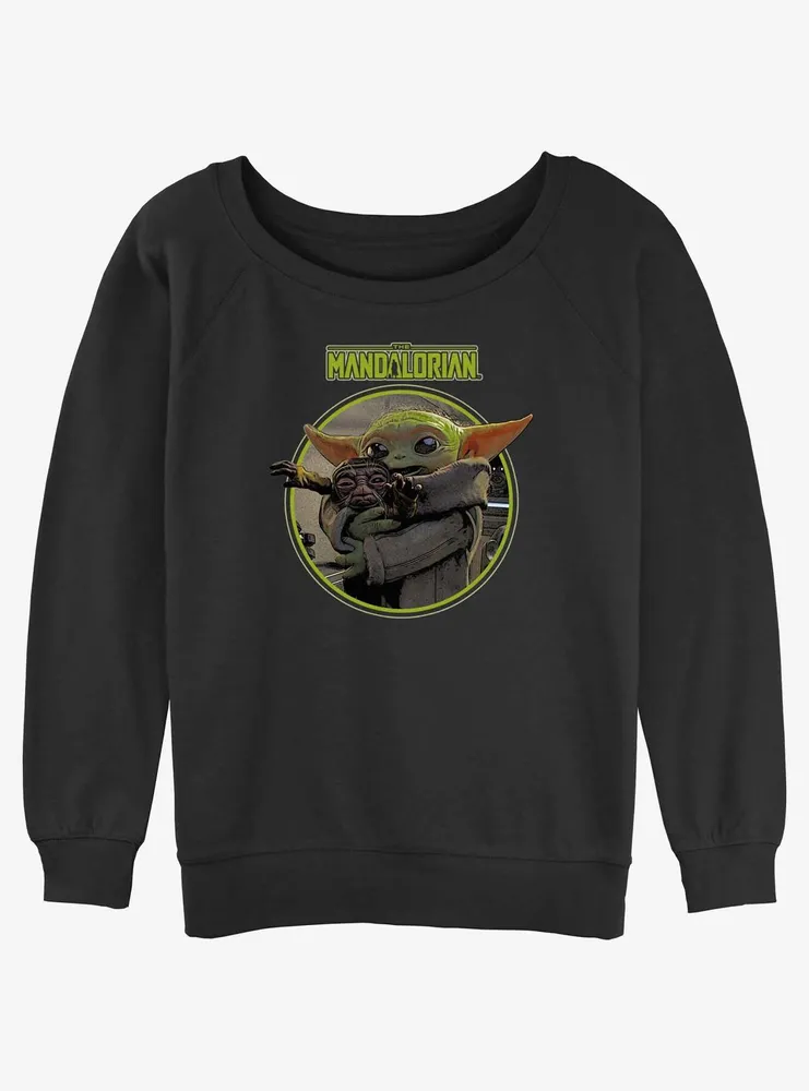 Star Wars The Mandalorian Grogu Hugging An Anzellan Womens Slouchy Sweatshirt BoxLunch Web Exclusive