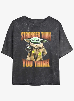 Star Wars The Mandalorian Grogu Stronger Than You Think Mineral Wash Girls Crop T-Shirt