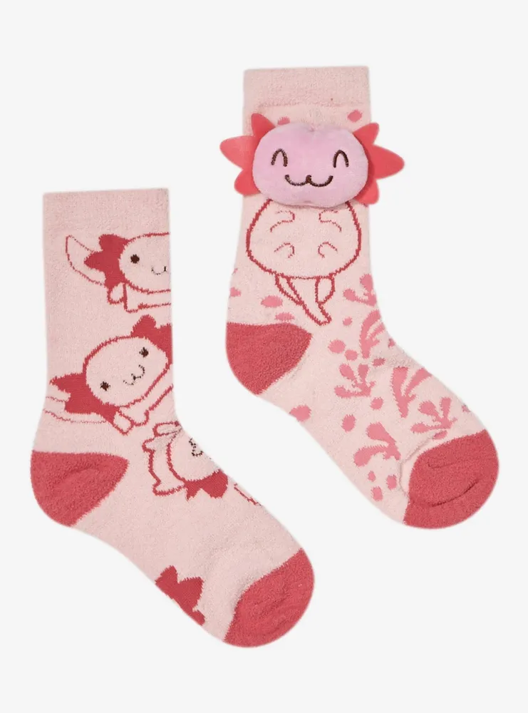 Hot Topic Axolotl Plush Pink Fuzzy Socks 2 Pair