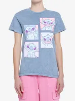 Disney Lilo & Stitch Grid Photo Blue Wash Boyfriend Fit Girls T-Shirt