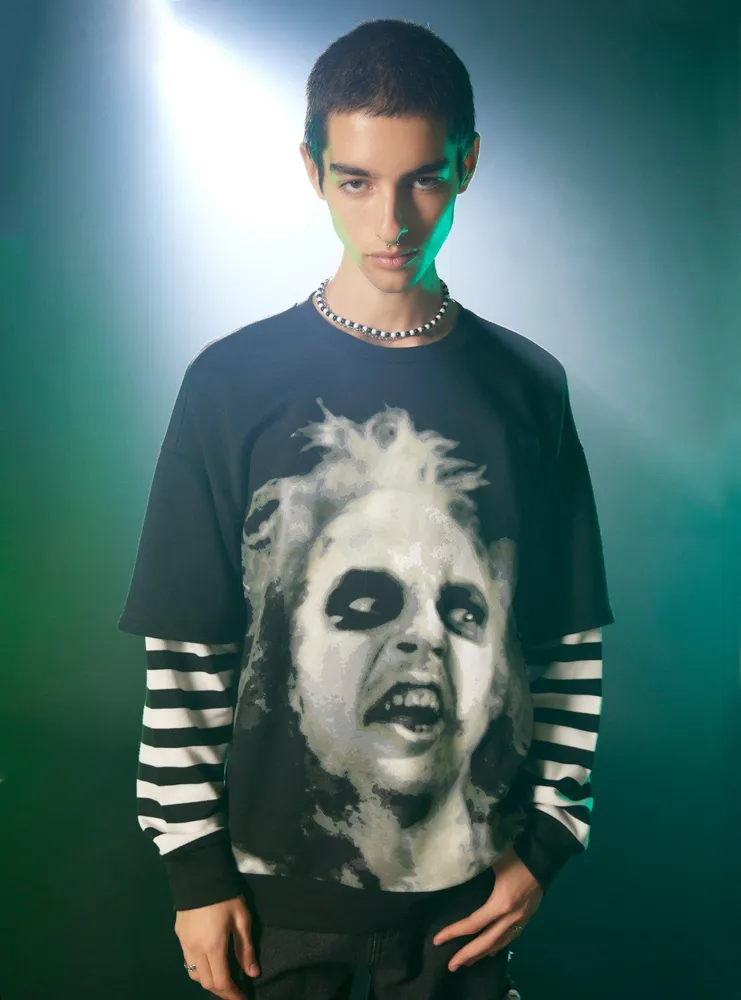 Beetlejuice Jumbo Portrait Stripe Twofer Sweatshirt