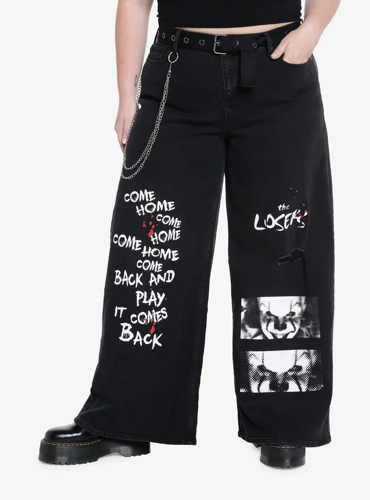 Hot Topic IT Pennywise Side Chain Wide Leg Pants With Belt