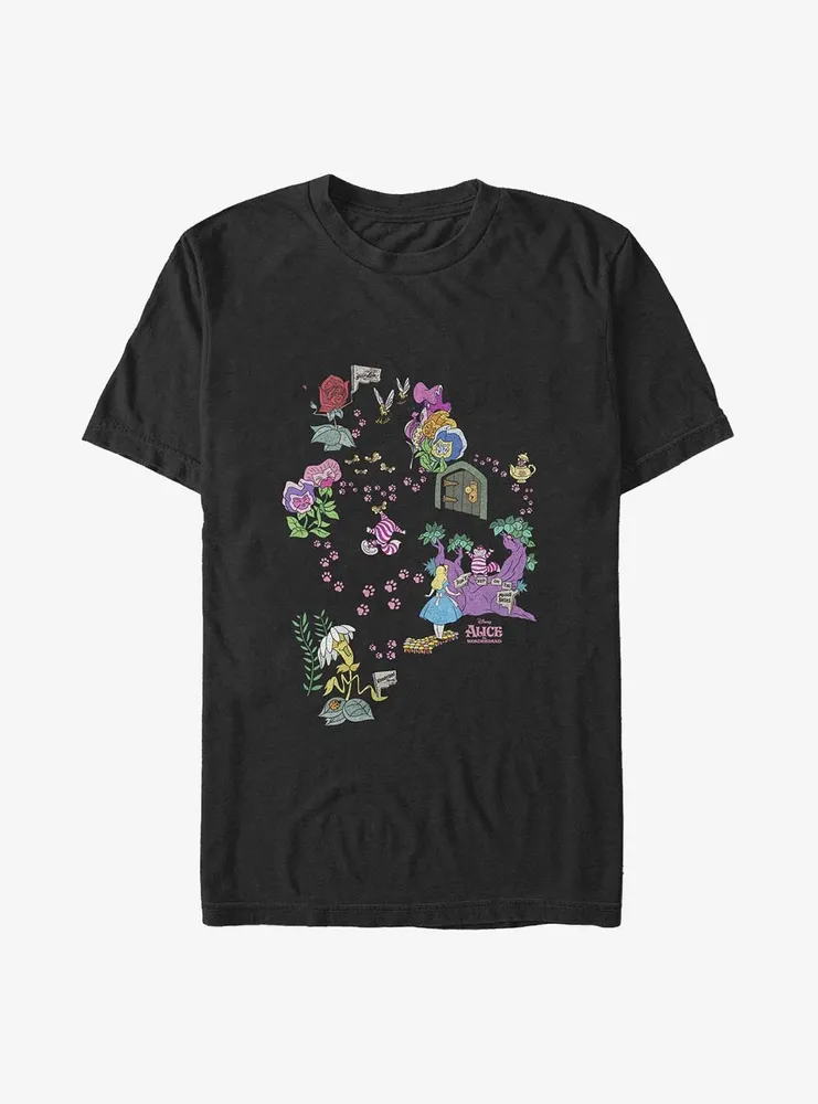 Disney Alice Wonderland Chesire Map Big & Tall T-Shirt