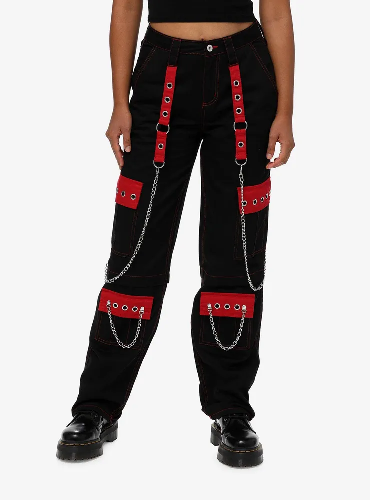 Social Collision Black & Red Grommet Strap Carpenter Pants