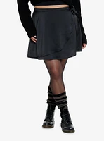 Sweet Society Black Satin Wrap Skirt Plus