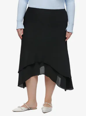 Cosmic Aura Black Asymmetrical Midi Skirt Plus