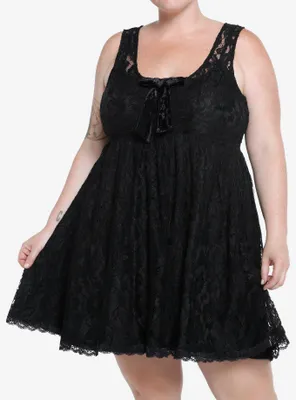 Sweet Society Black Lace Bow Babydoll Dress Plus