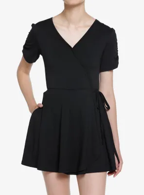 Black Wrap Flared Dress