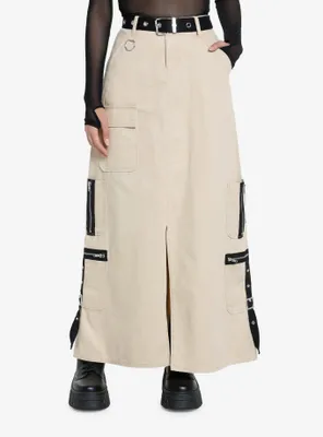 Social Collision Khaki Cargo Maxi Skirt