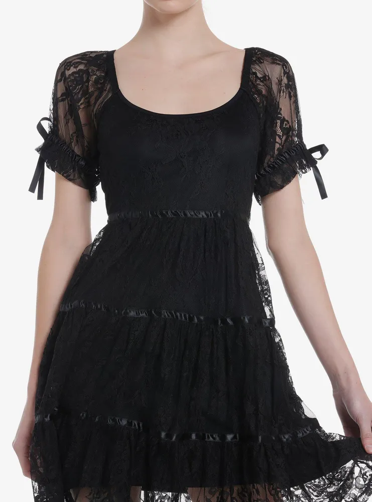 Cosmic Aura Black Lace Babydoll Tiered Dress
